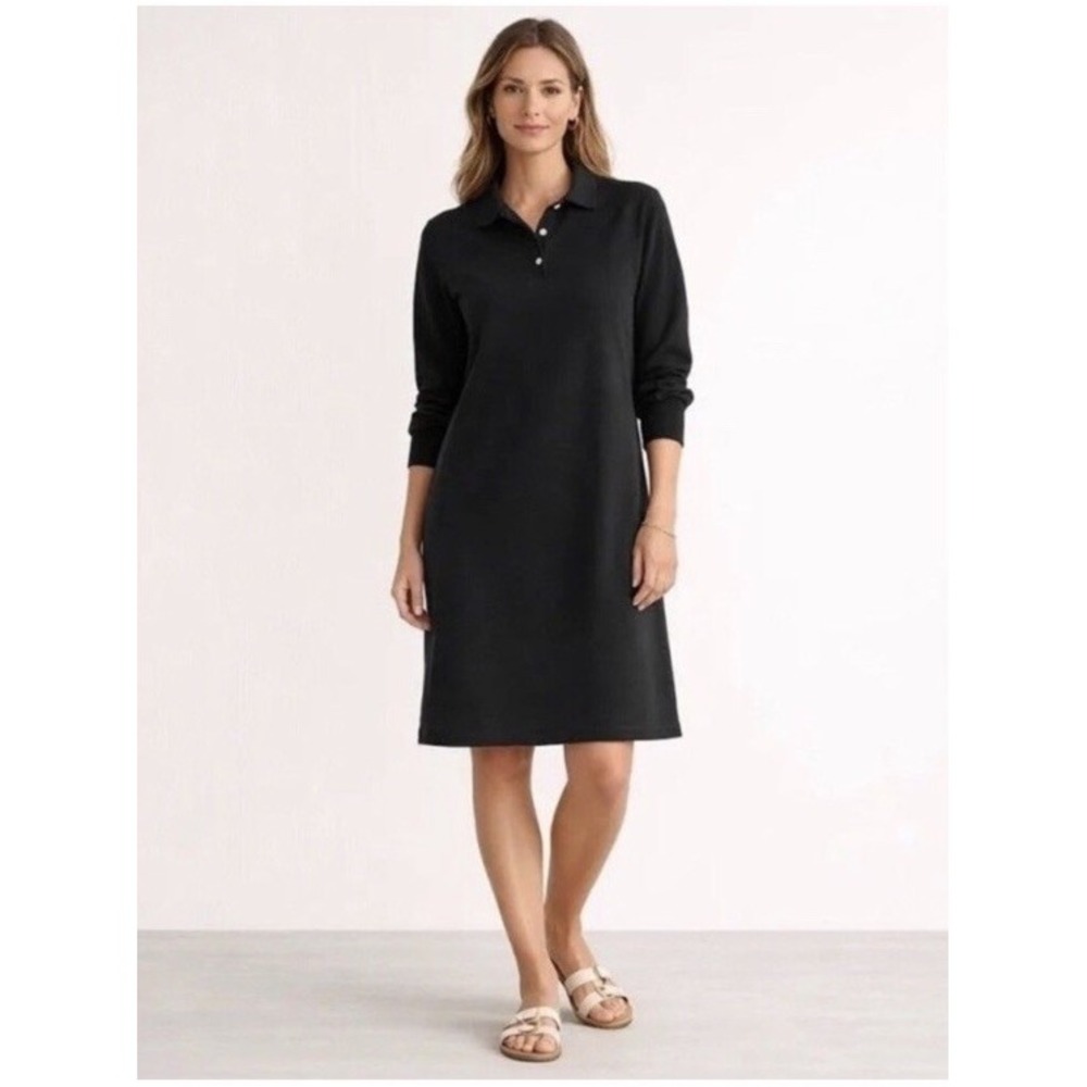 Tuckernuck Pique Frances Polo Dress Women's 3XL Black Long Sleeve Preppy NWT